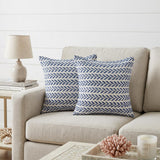 Set of Two 18" X 18" Blue Beach Chevron Cotton Zippered Pillow