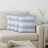Set of Four 18" X 18" Blue Beach Chevron Cotton Zippered Pillow