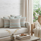 Set of Four 18" X 18" Blue Beach Chevron Cotton Zippered Pillow