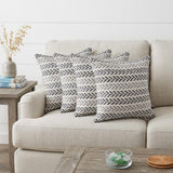 Set of Four 18" X 18" Black Beach Chevron Cotton Zippered Pillow