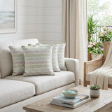 Set of Four 18" X 18" Green Beach Chevron Cotton Zippered Pillow
