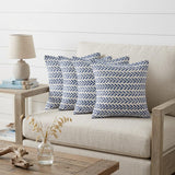 Set of Four 18" X 18" Blue Beach Chevron Cotton Zippered Pillow