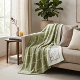 50" X 60" Green and White Fleece Knitted Geometric Plush Throw Blanket