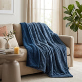 50" X 60" Oxford Blue Faux Fur Herringbone Plush Throw Blanket