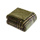 50" X 60" Green Cream and Black Velvet Plaid Plush Throw Blanket