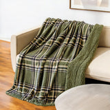 50" X 60" Green Cream and Black Velvet Plaid Plush Throw Blanket