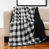 50" X 60" Black And White Velvet Checkered Plush Throw Blanket
