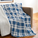 50" X 60" Blue and White Velvet Woven Plaid Plush Throw Blanket