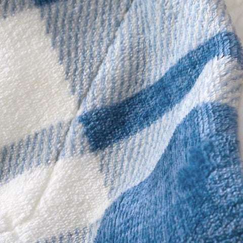 50" X 60" Blue and White Velvet Woven Plaid Plush Throw Blanket