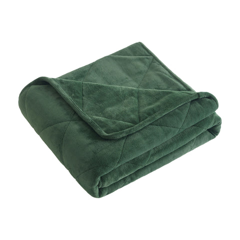 60" X 80" Green Velvet Quilted Plush 18 Pound Weighted Throw Blanket