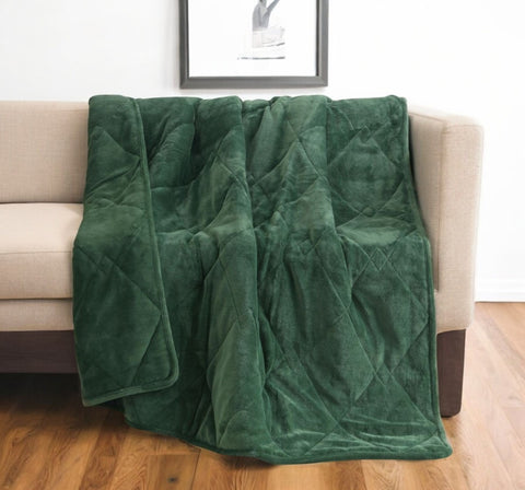 60" X 80" Green Velvet Quilted Plush 18 Pound Weighted Throw Blanket