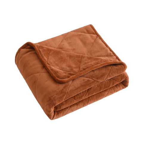 60" X 80" Brown Velvet Quilted Plush 18 Pound Weighted Throw Blanket