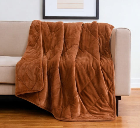 60" X 80" Brown Velvet Quilted Plush 18 Pound Weighted Throw Blanket