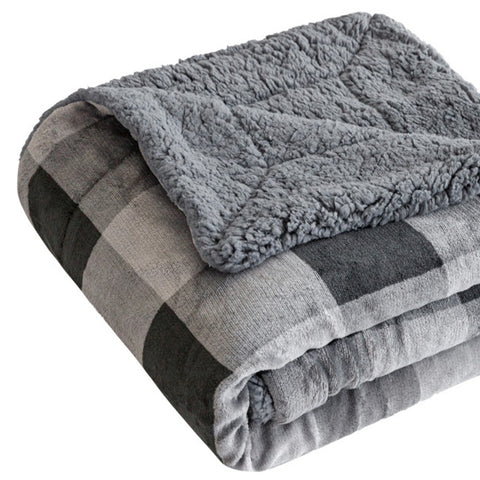 50" X 60" Charcoal and Gray Velvet Woven Checkered Plush Throw Blanket