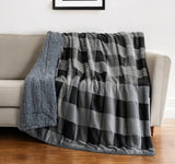 50" X 60" Charcoal and Gray Velvet Woven Checkered Plush Throw Blanket