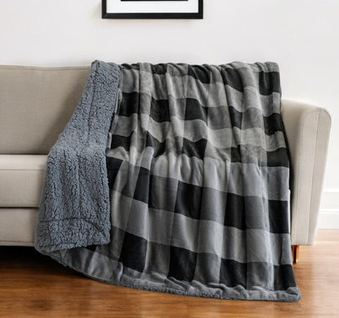 50" X 60" Charcoal and Gray Velvet Woven Checkered Plush Throw Blanket