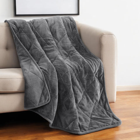48" X 72" Gray Velvet Quilted Plush 15 Pound Weighted Throw Blanket