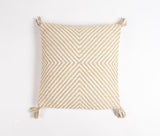 18" Beige and White Geometric Cotton Blend Throw Pillow Cover With Tassels