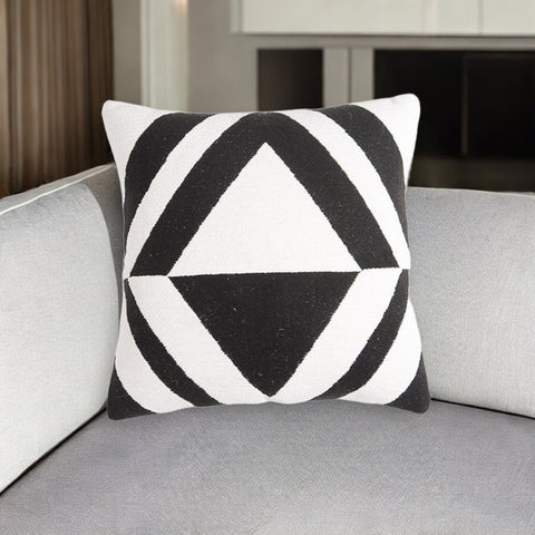 18" Black and White Geometric Polyester and Cotton Blend Throw Pillow Cover