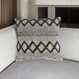18" Beige and Black Diamond Cotton Blend Throw Pillow Cover