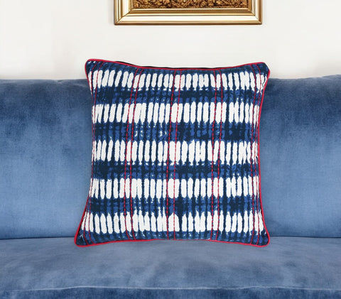 18" Blue and White Abstract Cotton Blend Throw Pillow Cover