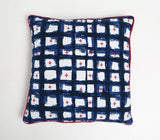 18" Blue and White Abstract Cotton Blend Throw Pillow Cover