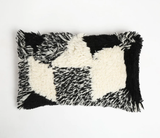 12" X 20" Beige and Black Abstract Cotton Blend Throw Pillow Cover With Shag