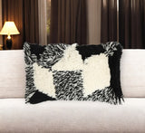 12" X 20" Beige and Black Abstract Cotton Blend Throw Pillow Cover With Shag