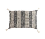 17" X 27" Beige and Black Striped Cotton Throw Pillow Cover With Tassels