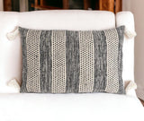 17" X 27" Beige and Black Striped Cotton Throw Pillow Cover With Tassels