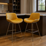 Set of Two Yellow And Gold Metal Bar Chairs