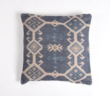 18" Beige and Blue Southwestern Cotton Blend Throw Pillow Cover