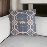 18" Beige and Blue Southwestern Cotton Blend Throw Pillow Cover