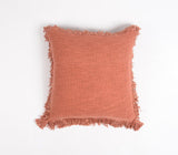 18" Maroon Cotton Throw Pillow Cover With Fringe