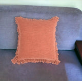 18" Maroon Cotton Throw Pillow Cover With Fringe