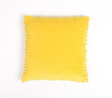 18" Yellow Cotton Blend Throw Pillow Cover With Pom Poms