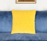 18" Yellow Cotton Blend Throw Pillow Cover With Pom Poms