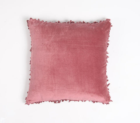 18" Pink Cotton Blend Throw Pillow Cover With Tassels