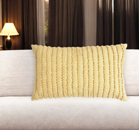 12" X 20" Yellow Striped Cotton Throw Pillow Cover