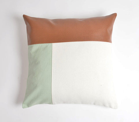 18" Brown and White Patchwork Cotton Blend Throw Pillow Cover
