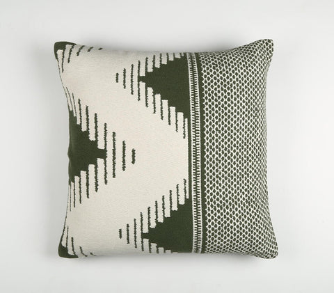 20" Green and White Handmade Geometric Indoor Outdoor Throw Pillow Cover