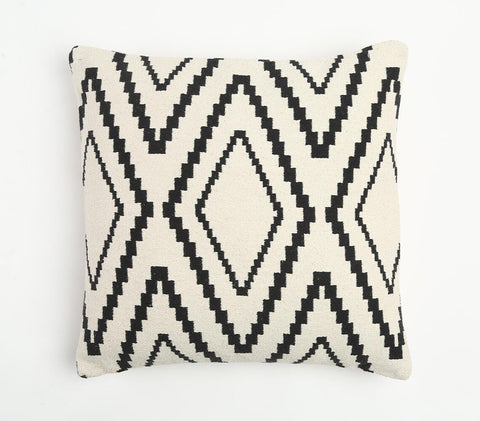 20" Black and White Geometric Cotton Throw Pillow Cover