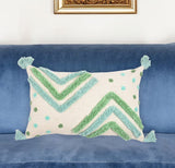 12" X 20" Blue and Green Chevron Cotton Throw Pillow Cover With Tassels, Tufts