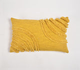 12" X 20" Yellow Abstract Cotton Throw Pillow Cover With Tufts