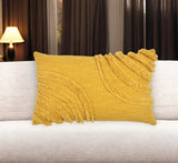 12" X 20" Yellow Abstract Cotton Throw Pillow Cover With Tufts