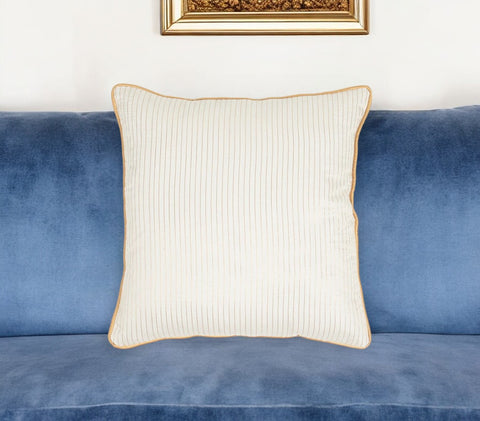 16" Yellow and White Striped Cotton Blend Throw Pillow Cover