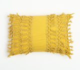 14" X 20" Yellow Handmade Indoor Outdoor Throw Pillow Cover With Tassels