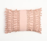 14" X 20" Pastel Pink Handmade Indoor Outdoor Throw Pillow Cover With Tassels