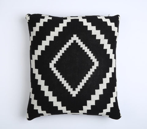 18" Black and White Geometric Cotton Throw Pillow Cover