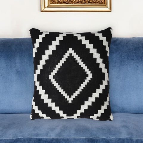 18" Black and White Geometric Cotton Throw Pillow Cover